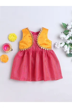 MANY FROCKS & Girls Round Neck Sleeveless Cotton Fit & Flare Dress