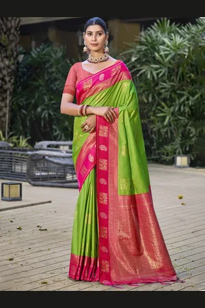 SANGAM PRINTS Woven Design Zari Silk Blend Tussar Saree