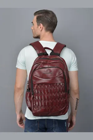 Provogue Maroon Solid Brand Logo Printed Leather Backpack With Rain Cover