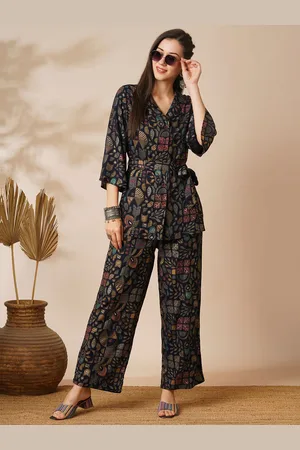 Globus Blue Abstract Gold Foil Print Shirt Style Top & Pant