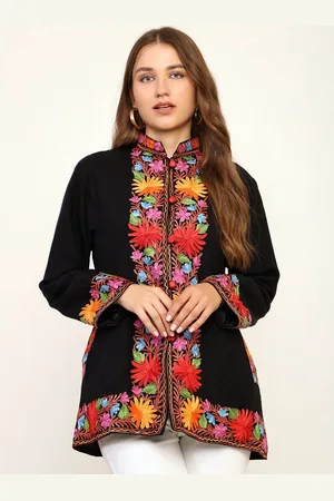 CRAFTBAZAR Women Geometric Acrylic Puffer Jacket with Embroidered