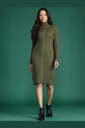 DressBerry Pure Acrylic Ribbed Cable Knit Detail Winter Dress