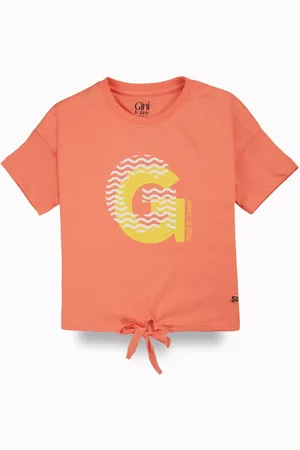 Gini and Jony Girls Graphic Printed Round Neck Cotton T-Shirts