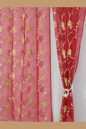 Aura Maroon Set of 2 Embroidered Sheer Window