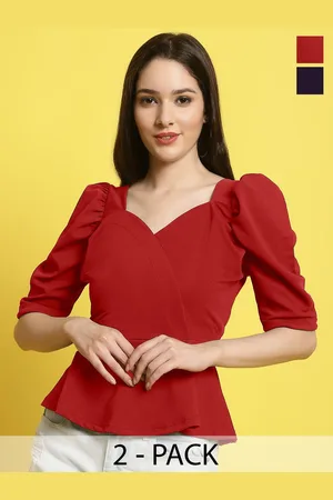 Metronaut Women Pack Of 2 Solid Crop Peplum Top