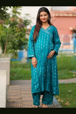 Aujjessa Women Angrakha Sequinned Kurta with Trousers