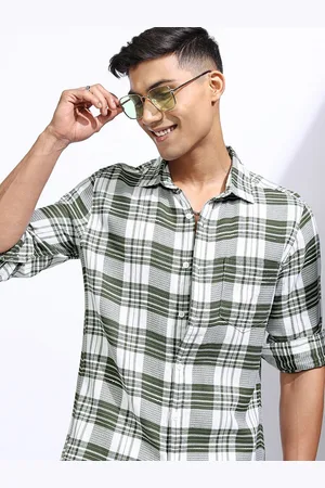 LocoMotive Premium Men Dobby Tetured Checked Casual Regular Fit Shirt