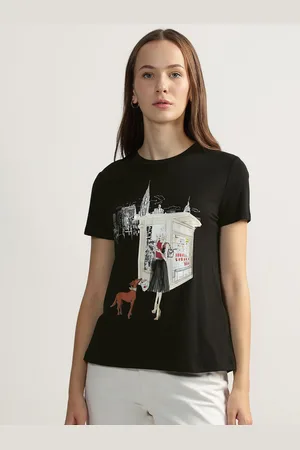 DKNY Women Graphic Printed Round Neck Cotton T-shirt