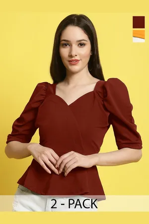 Metronaut Women Pack Of 2 Puff Sleeves Crop Top