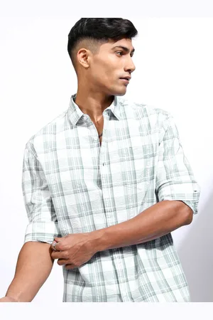 LocoMotive Premium Men Seersucker Checked Utility Pocket Regular Fit Shirt
