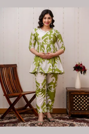 Celebravo Abstract Printed Pure Cotton A-Line Maternity Kurta with Trouser