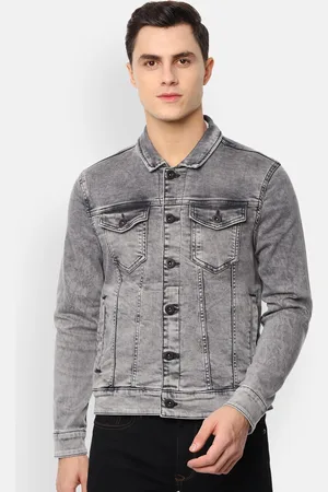 Louis Philippe Men Grey Checked Denim Jacket