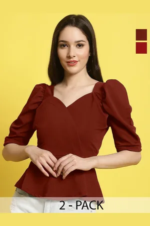 Metronaut Women Pack Of 2 Puff Sleeves Crop Top