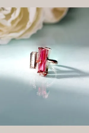 Priyaasi Rose Gold-Plated Geometric American Diamond Stone Studded Adjustable Finger Ring