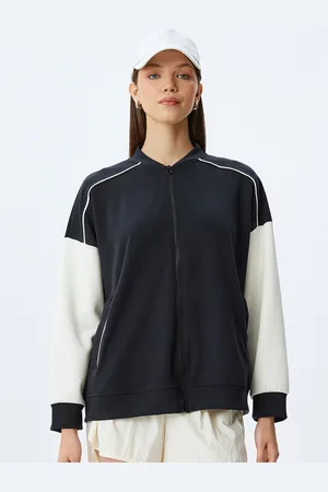 Koton Women Colourblocked Bomber with Embroidered Jacket