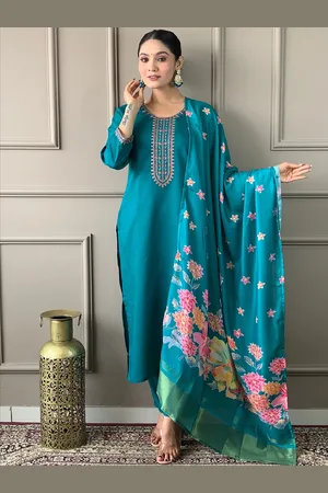BESUCHER Floral Embroidered Regular Chanderi Cotton Kurta With Trouser With Dupatta