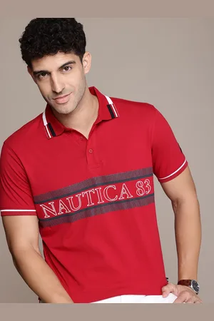 Nautica Men Typography Printed Polo Collar Pure Cotton T-shirt
