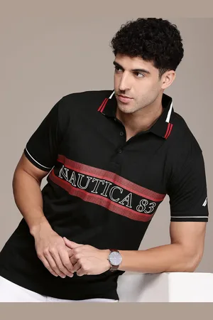 Nautica Men Typography Printed Polo Collar Pure Cotton T-shirt