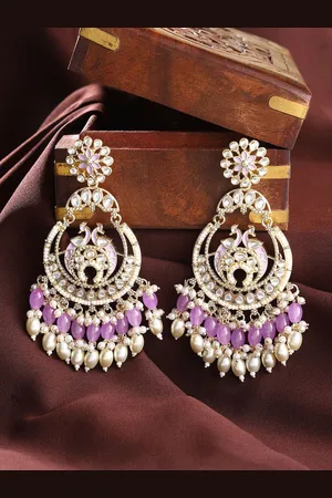 Priyaasi Gold-Plated Kundan Stone Studded & Pearls Beaded Floral Chandbalis