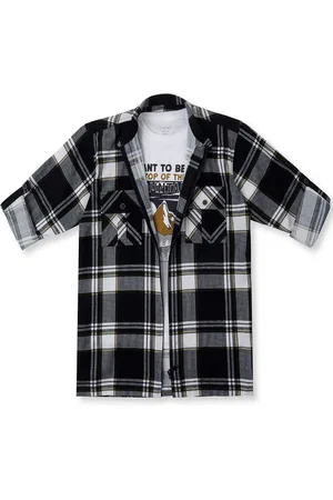 CAVIO Boys Spread Collar Tartan Checked Cotton Casual Shirts & T-Shirt