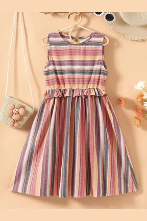 Miss & Chief Girls Striped Printed Fit & Flare Dress