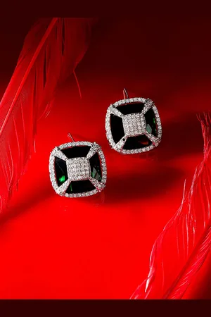 Priyaasi Silver-Plated American Diamond Stone Studded Contemporary Studs