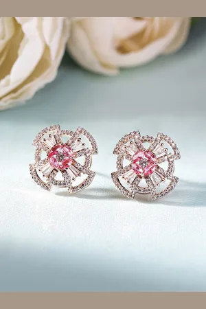Priyaasi Rose Gold-Plated American Diamond-Stone Studded Geometric Shaped Studs