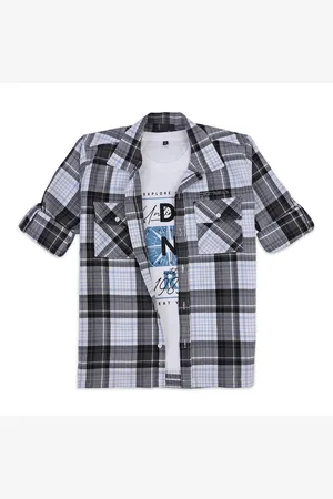 CAVIO Boys Spread Collar Tartan Checked Cotton Casual Shirts & T-Shirt