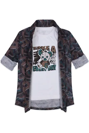 CAVIO Boys Printed Collarless Jacket With T-shirt