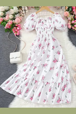 Miss & Chief Girls Floral Printed Fit & Flare Maxi Dress
