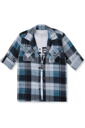 CAVIO Boys Cuban Collar Checked Cotton Casual Shirts & T-Shirt