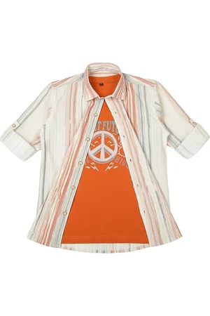 CAVIO Boys Spread Collar Abstract Printed Cotton Casual Shirts & T-Shirt