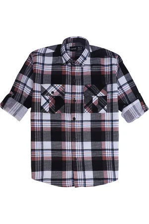 CAVIO Boys Comfort Spread Collar Tartan Checked Cotton Casual Shirt