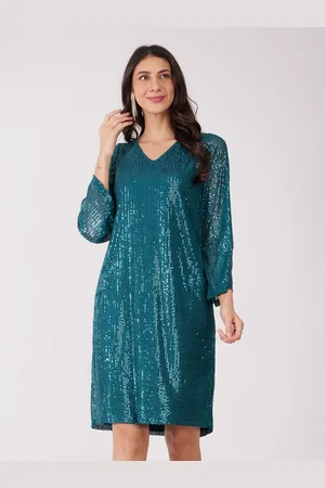 FableStreet Women Net Embellished A-Line V-Neck Dress