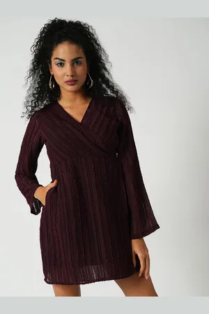 Globus Women Self Design V-Neck Wrap Mini Dress