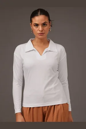MINT STREET Women Striped Polo Collar Pockets T-shirt