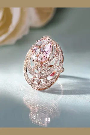 Priyaasi Rose Gold-Plated Oval Shaped American Diamond Stone Studded Finger Ring