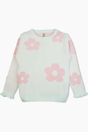 BodyCare Girls Floral Printed Round Neck Long Sleeves Woollen Pullover