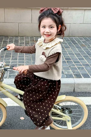 LULU & SKY Girls Peter Pan Collar Long Sleeves Top With Trouser With Sweater