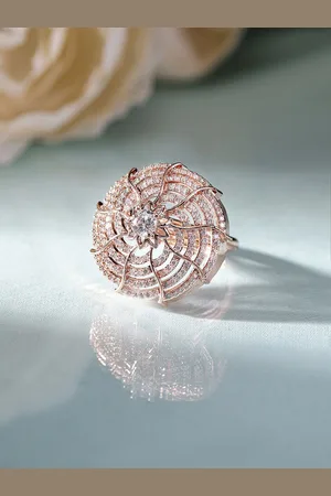 Priyaasi Rose Gold-Plated American Diamond-Studded Floral Geometric Shaped Finger Ring