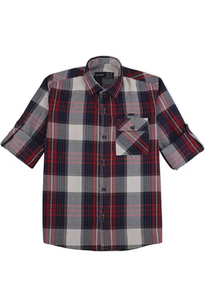 CAVIO Boys Standard Tartan Checks Opaque Cotton Casual Shirt