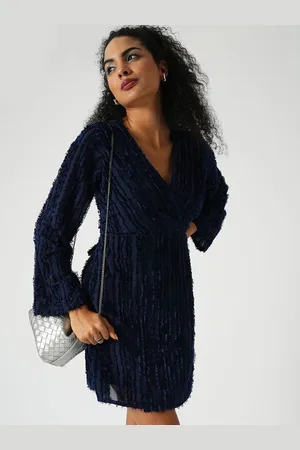 Globus Women Self Design V-Neck Wrap Mini Dress