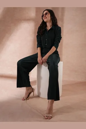 Globus Green Self-Design Crop Shirt With Trousers