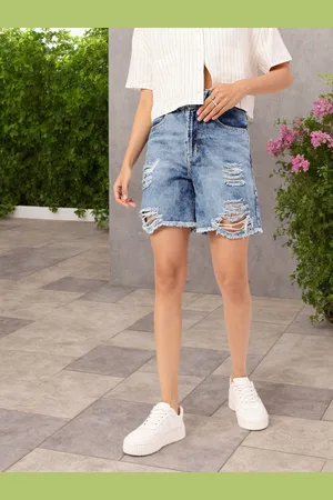 DressBerry Women Raw Edge Ripped Denim Shorts