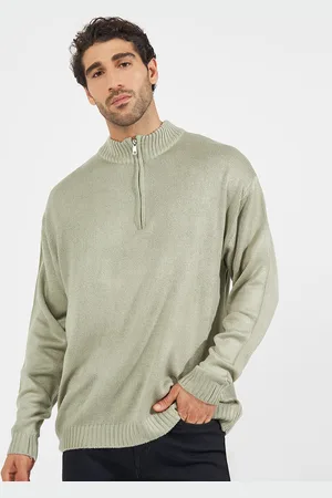 Styli Men Relaxed Fit Quarter Zip Up Lightweight Pullover Sweater