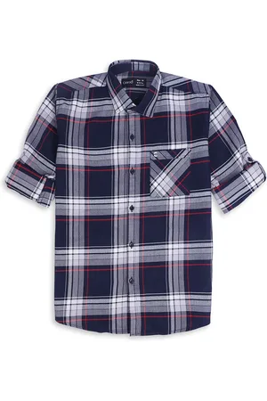 CAVIO Boys Comfort Spread Collar Tartan Checked Cotton Casual Shirt