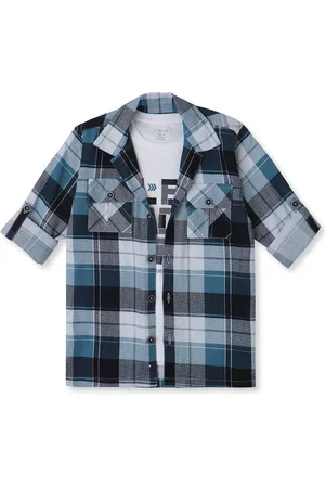 CAVIO Boys Pack of 2 Comfort Cuban Collar Checked Cotton Casual Shirts