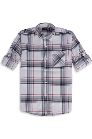 CAVIO Boys Comfort Spread Collar Tartan Checked Cotton Casual Shirt