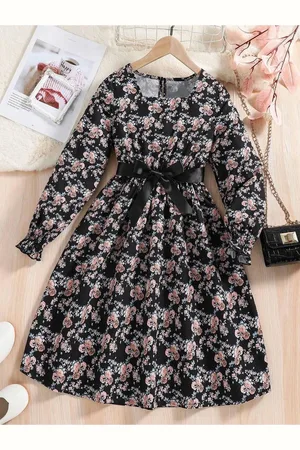 Miss & Chief Girls Floral Printed Gathered Fit & Flare Maxi Dress