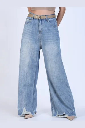 SHOWOFF Women Cotton Mid-Rise Wide Leg Light Fade Jeans